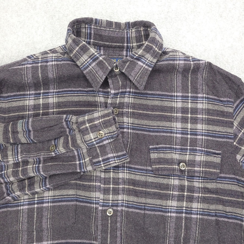 Polo Ralph Lauren‎ Flannel Shirt Men's Medium Gray Cotton Button Front